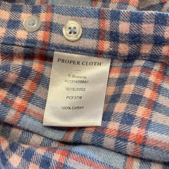 Proper Cloth Flannel Brushed Cotton Pink Blue Plaid Button Down Shirt XL - Picture 10 of 11